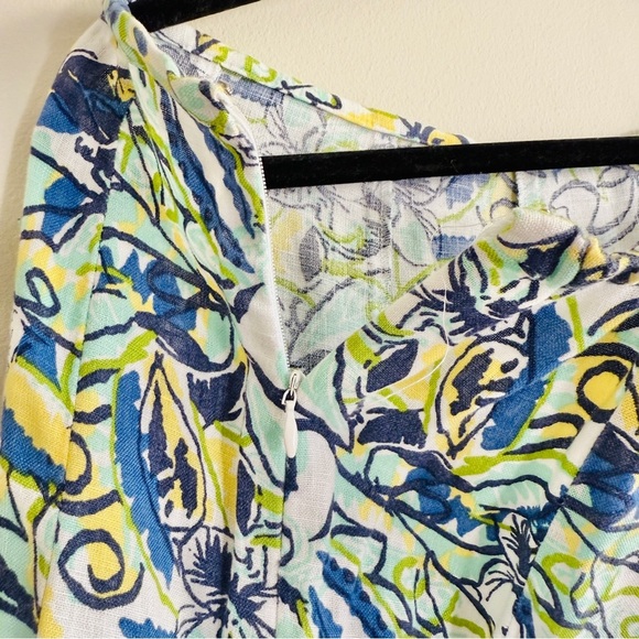 JM Collection Skirt 16 Petite Blue Green Yellow Floral Linen Midi - Picture 6 of 6